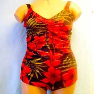 NWT front shirred girl leg boy leg swimsuit gold metallic  red black 4630-328
